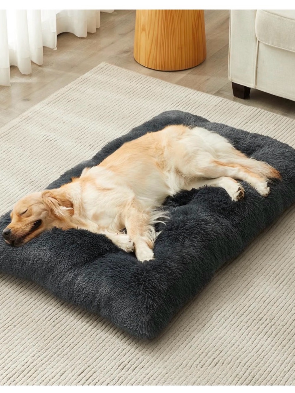 New Mora 2XL Navy Pet Bed crate mat faux fur 42”